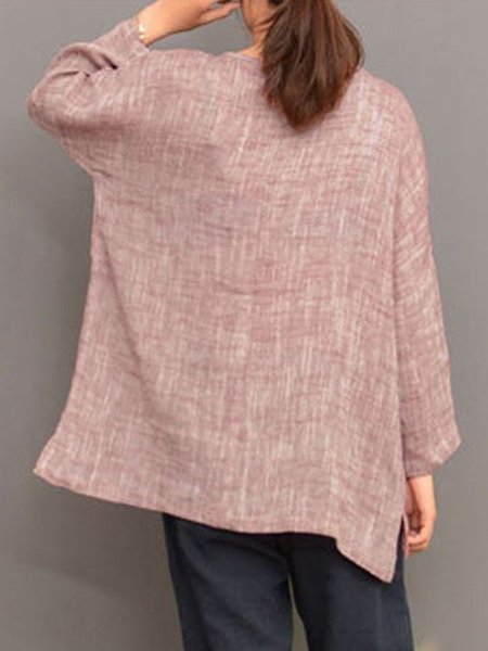 

3/4 Sleeve Solid High Low Casual Plus Size Blouse, Pink, Auto-Clearance