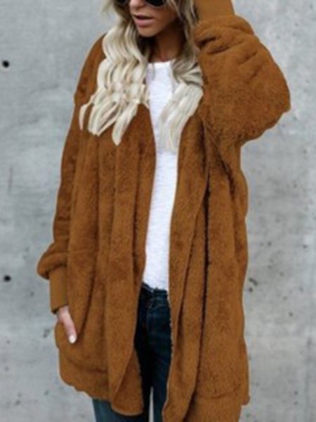 

Hoodie Casual Batwing Reversible Shift Fluffy Teddy Bear Coat, Brown, Coats