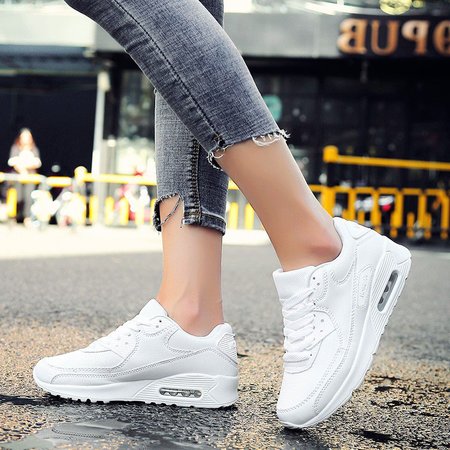 

Breathable Wedges Athletic Shoes Mesh Fabric Lace-up Unisex Sneakers, White, Athletic & Casual Shoes