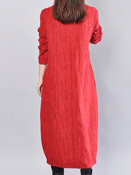 

Shift Long Sleeve Casual Floral Linen Dress, Red, Dresses