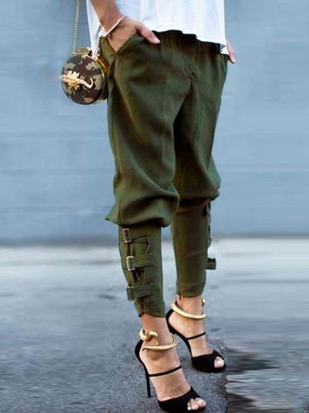 

Casual Pockets Adjustable Buckles Fashion Pants, Army green, Winter Clearance