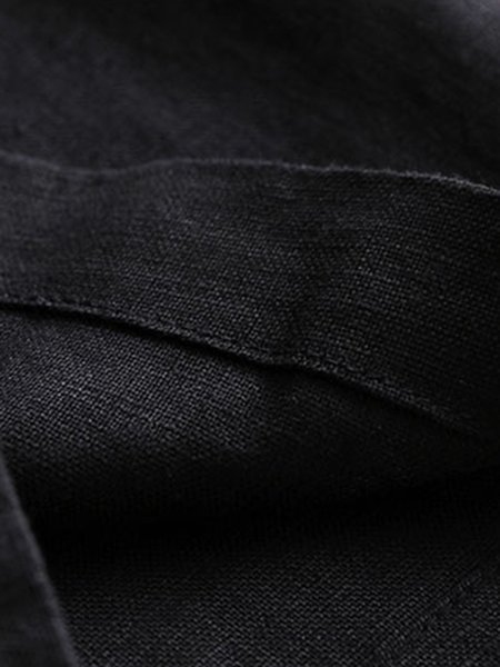 

Folds Casual Solid Shift Pockets Linen Plus Size Pant, Black, Pants