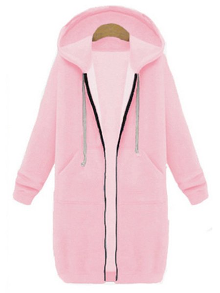 

Women Plain Casual Zip up Sweatshirt Jacket Plus Size Hoodie with Pockets, Pink, Outerwear