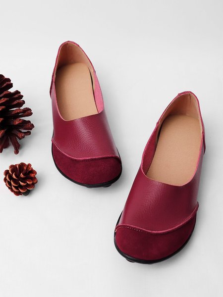 

Women Large Size Split Leather Panel Flats, Burgundy, Flats