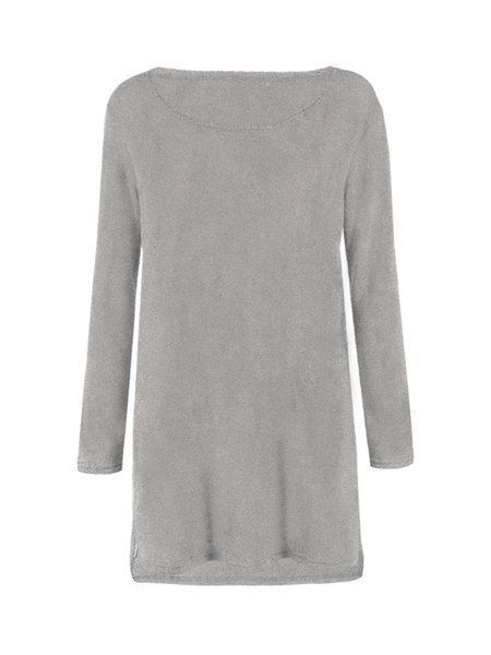 

Casual Fluffy Zipper Long Sleeve Solid Knitted H-line Sweater, Gray, Sweaters