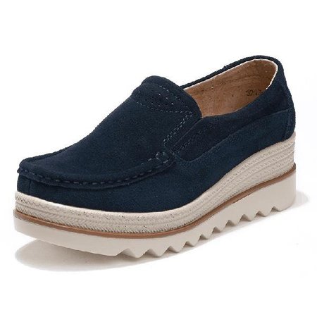 

Casual Platform Slip On Suede Shoes, Navy blue, Sneakers