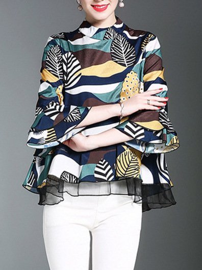 

Flounce Elegant Frill Sleeve Blouse, Multicolor, Blouses and Shirts