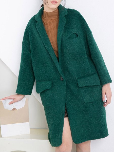 

Lapel Long Sleeve Cutout Wool Blend Simple Coat, Green, Trench Coats