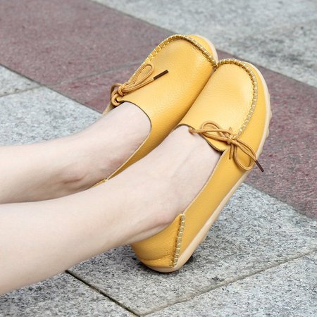 

Punta rotonda Slip on nodo di farfalla Donna Mocassini, Giallo, Flat & Loafers