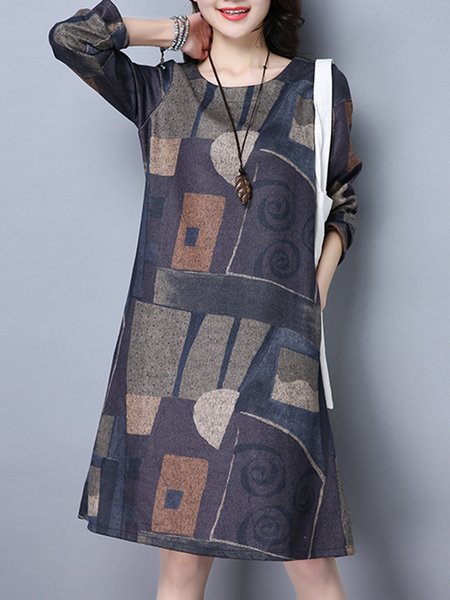 

A-line Women Going out Casual Long Sleeve Abstract Casual Dress, Purple, Boho dresses