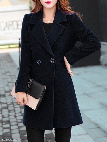 

Lapel Double Breasted Slit Pocket Plain Coats, Black, Blazers