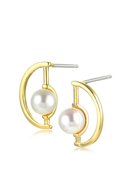 

Pearl in Heart Synthetic Materials Geometry Earrings, Silver, Earrings