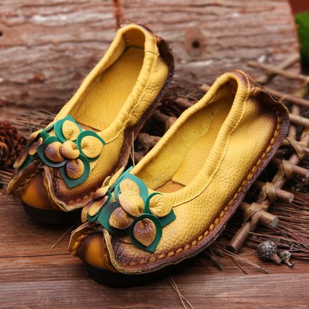 

Flower Round Toe Slip-On Comfortable Women's Flats, Blue, Flat & Loafers