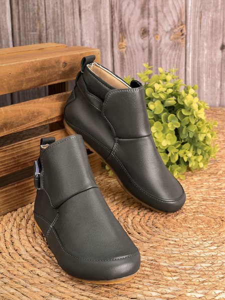 

Women Casual Comfy Daily Adjustable Soft Leather Booties, Deep gray, Boots