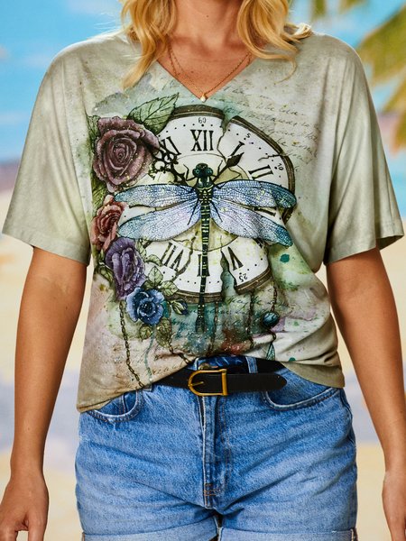 

Vintage Dragonfly Design Loose Short Sleeve T-Shirt, Aqua, T-Shirts