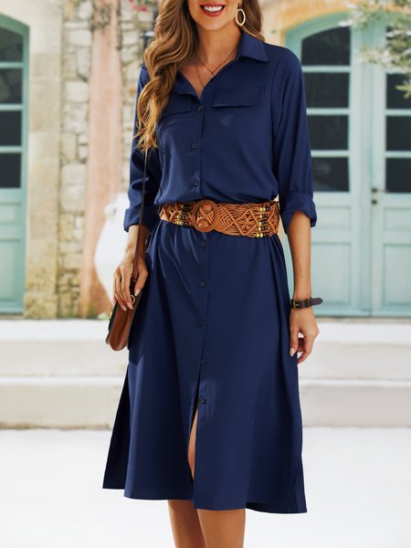 

Shawl Collar Shift Women 3/4 Sleeve Paneled Spring Dress, Navy blue, Dresses