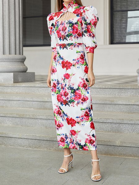 

Floral Regular fit Three Quarter Elegant Dress, Multicolor, Dresses