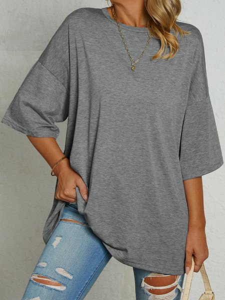 

Cotton Plain Boho Short Sleeve Tops, Gray, Shirts & Blouses