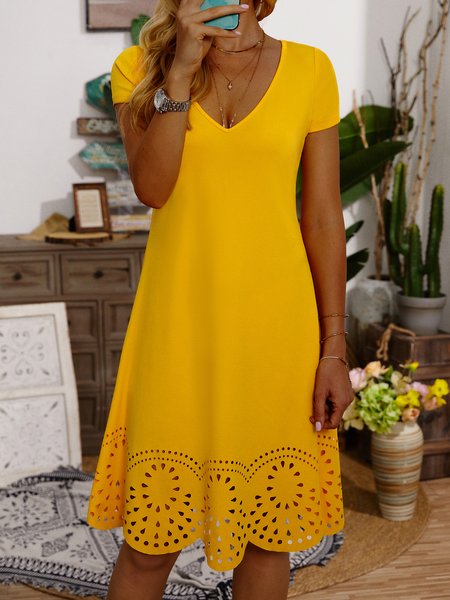 

Casual Regular Fit Short Sleeve Knit Prom Dress, Yellow, Dresses