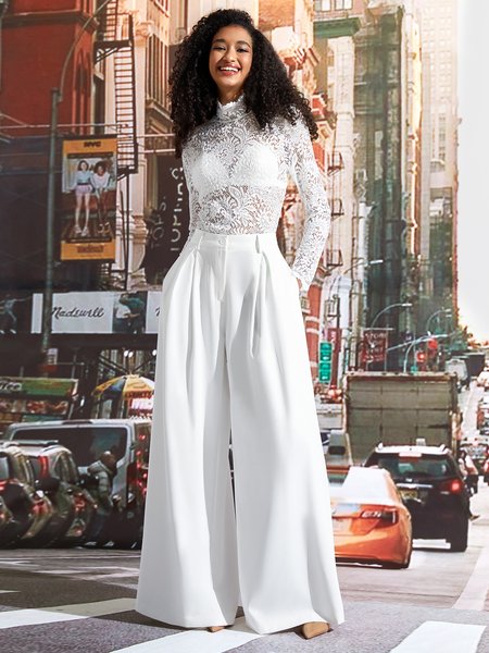 

Half Turtleneck Elegant Plain Top, White, Tops