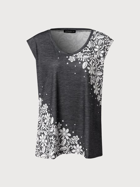 

Floral Design Casual Loose Sleeveless Top, Deep gray, Tanks & Camis