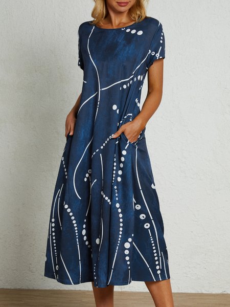 

Pockets Short Sleeve Woven Dress, Dark blue, Dresses