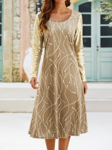 

Jersey Crew Neck Polka Dots Dress, Golden, Formal Dresses