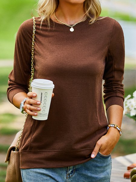 

Plain Autumn Casual Daily Jersey Long sleeve Loose Crew Neck Regular Tunic Sweatshirt for Women, Coffee, Hoodies & Sweatshirts