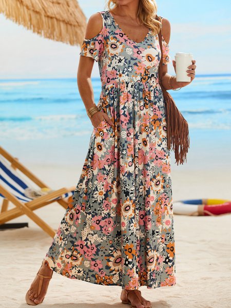 

Floral Vacation Short Sleeve Knit Dress, Multicolor, Dresses