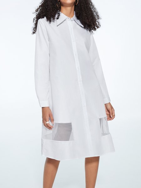 

Summer A-Line Shawl Collar Loose Elegant Long sleeve Dresses, White, Dresses