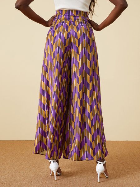 

Vacation Geometric Wide Leg Pants, Purple, Pants