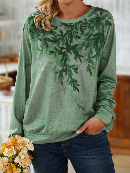 

Leaves Casual Loosen Crew Neck Sweatershirt, Green, Sweatshirts & Hoodies