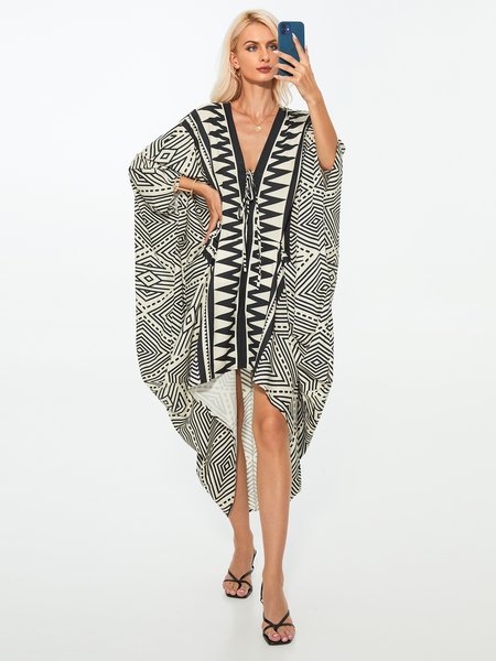 

Vacation Long sleeve Elegant Ethnic Batwing Sleeve Dress, Black, Dresses