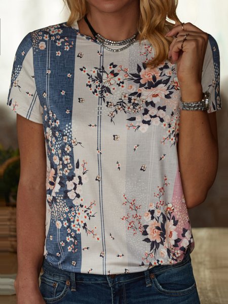 

Floral Crew Neck Regular Fit Short Sleeve T-Shirt, Multicolor, T-Shirts