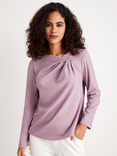 

Simple Ruched Plain Long Sleeve Knit Top, As picture, Tops