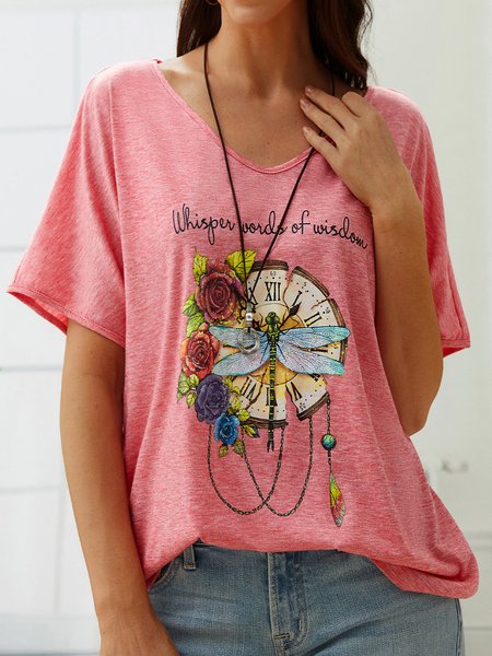 

Oversized Whisper Words Of Wisdom Print Dragonfly And Flowers Graphic Tees, Blue, Shirts & Blouses