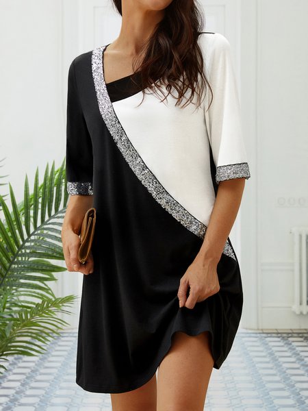 

Color Block Asymmetrical Dress, Black, Dresses