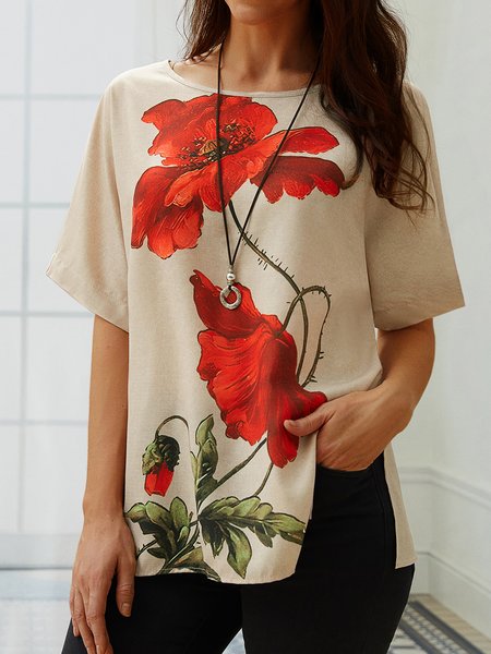 

Floral Crew Neck Casual Top, White, Shirts & Blouses