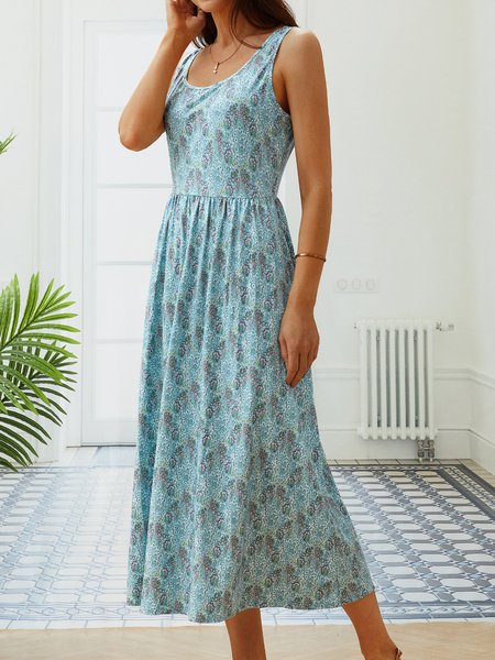 

Crew Neck Vacation Sleeveless Knitting Dress, Green, Dresses