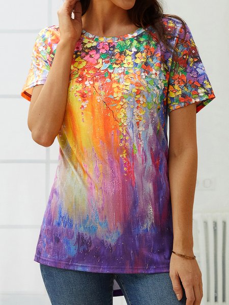 

Small Flowers Oil Painting Tees, Multicolor, T-Shirts