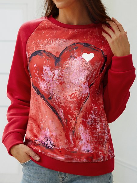 

Women's Pullovers Casual Heart-shaped Color Block Long Sleeve Round Neck Pullovers, Red, Sweatshirts & Hoodies