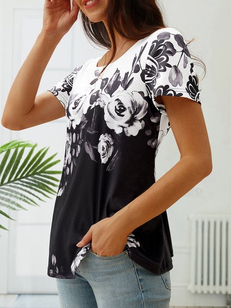 

Casual Floral Top, Blue, T-Shirts