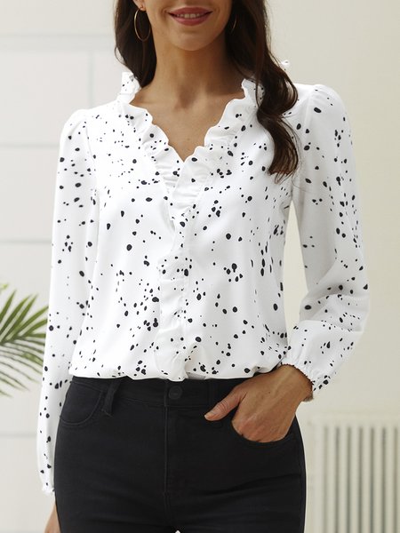 

Casual Polka Dots V Neck Top, White, Shirts & Blouses