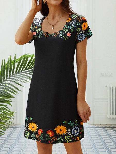 

Holiday flower collar a-hem loose Satin Dress, Multicolor, Dresses