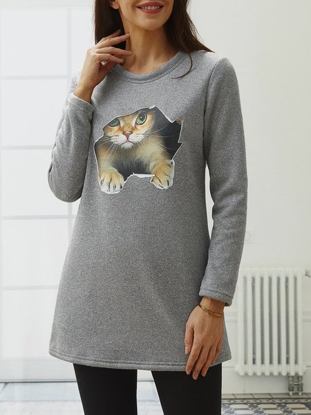 

Crew Neck Cat Casual Warmth Sweatshirt, Red, Sweatshirts & Hoodies