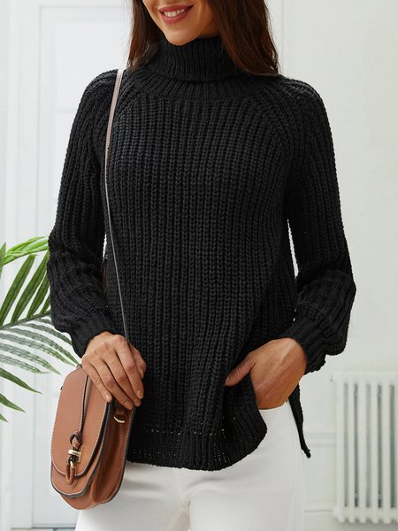 

Wool/Knitting Turtleneck Casual Plain Sweater, Black, Sweaters