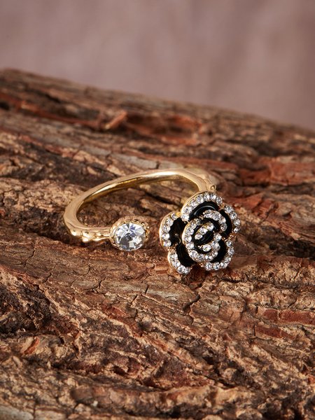 

Vintage Diamond 3D Rose Pattern Open Ring Bohemian Vacation Style Daily Party Jewelry, Golden, Rings
