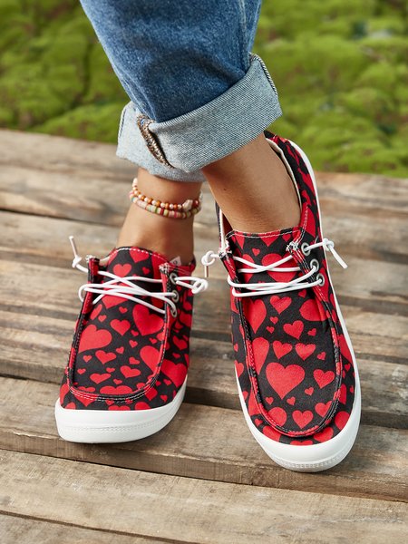 

Valentine's Day Graphic-Print Denim Lace-Up Canvas Flats, Black, Sneakers