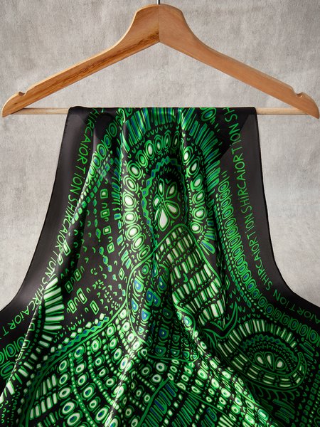 

Boho Silk Abstract Pattern Scarf Vacation Beach Accessories, Green, Women Scarves & Shawls