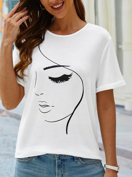 

Jersey Figure Crew Neck T-Shirt, White, T-shirts